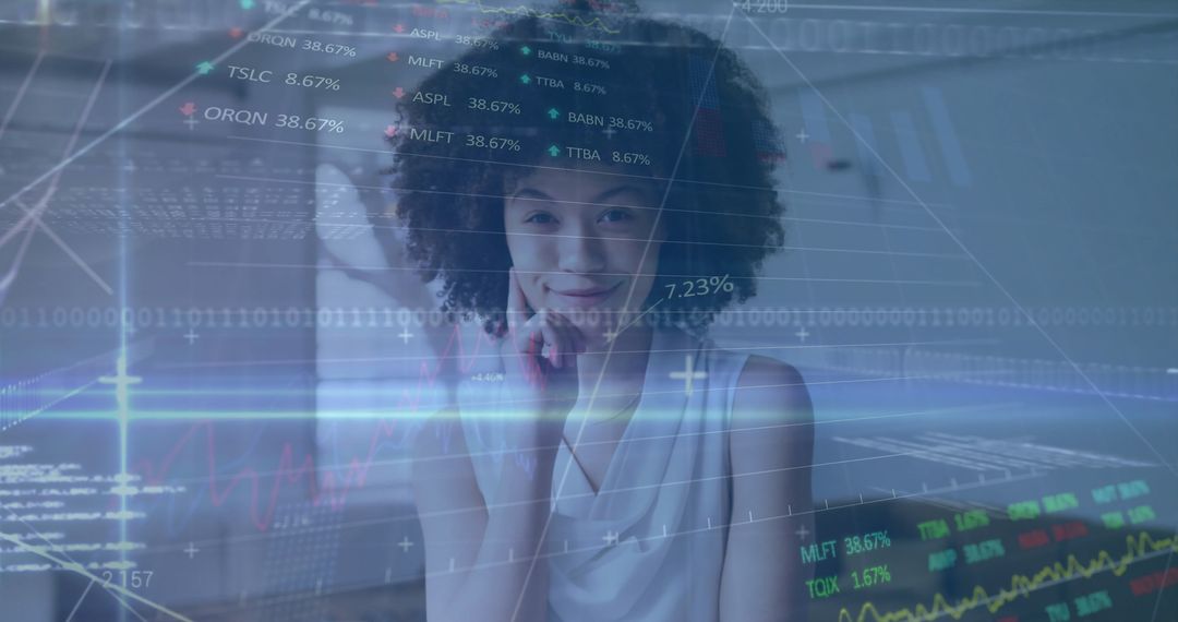 Smiling Professional with Financial Graph Analysis Overlay