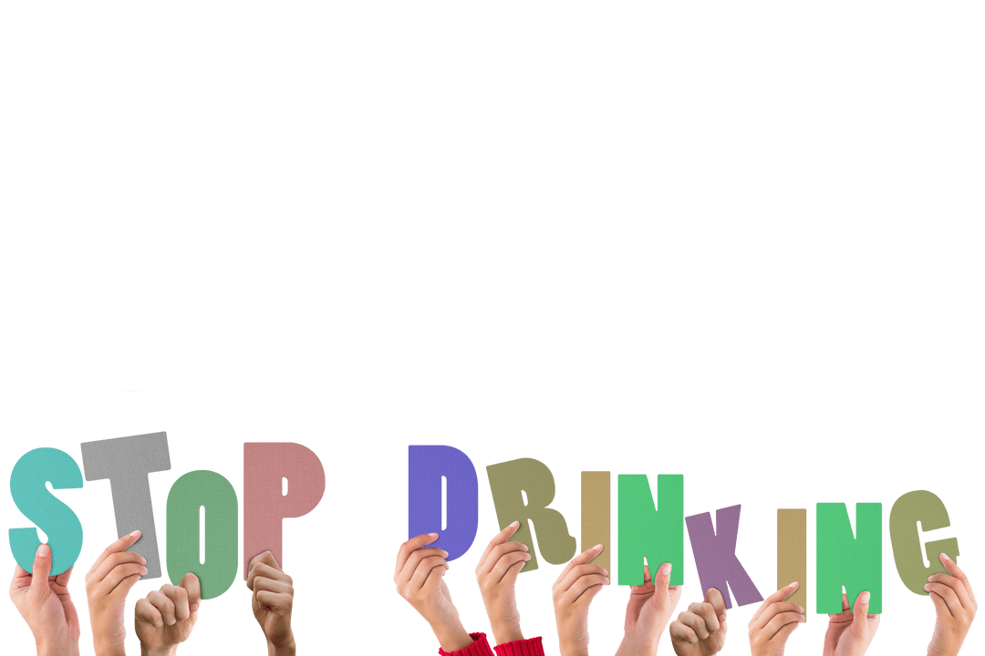 Hands Holding Stop Drinking Text on Transparent Background