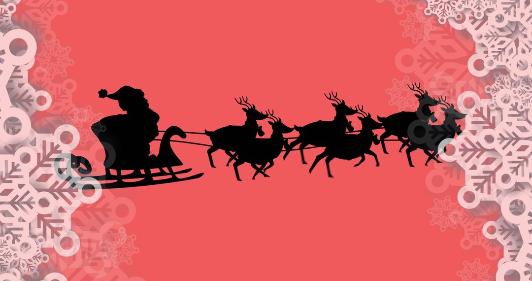 Santa Claus Silhouette with Reindeer Over Snowy Red Background - Free Images, Stock Photos and Pictures on Pikwizard.com