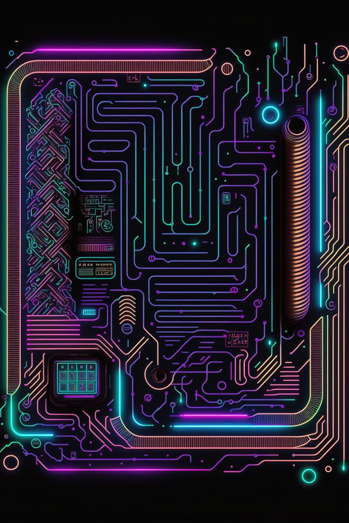 Image of computer circuit board and purple light trails on dark background - Free Images, Stock Photos and Pictures on Pikwizard.com