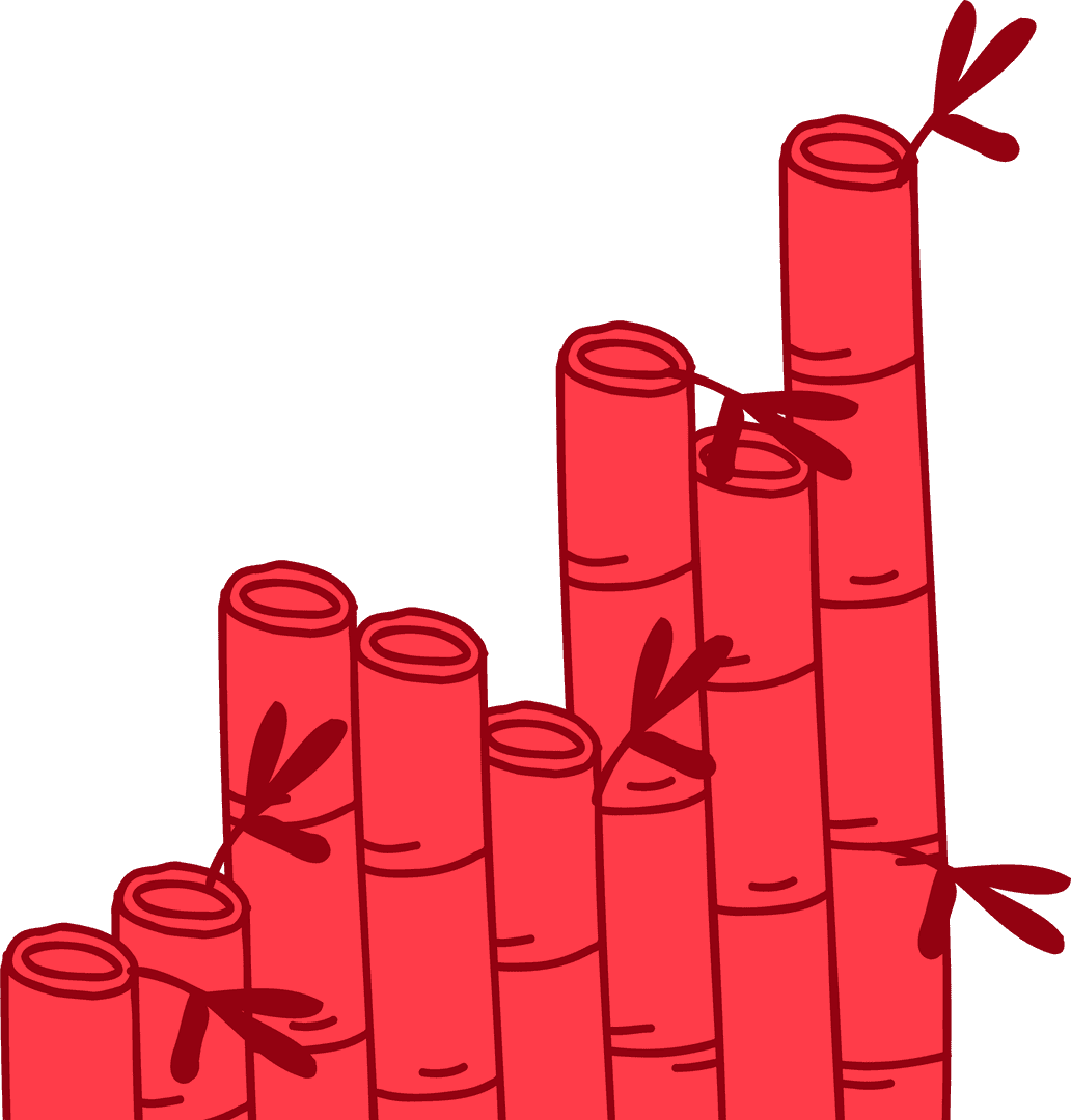 Minimalist Red Bamboo Illustration on Transparent Background