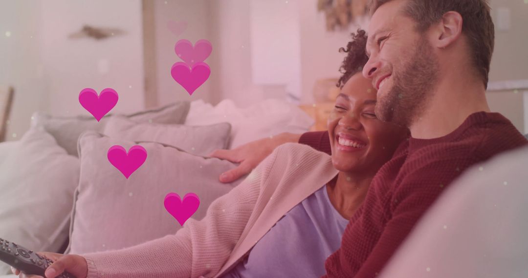Diverse Couple Relaxing Together and Enjoying TV at Home