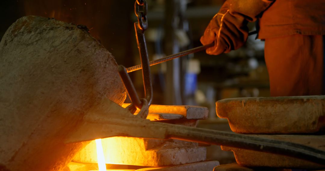 Foundry Worker Pouring Molten Metal into Mold - Free Images, Stock Photos and Pictures on Pikwizard.com