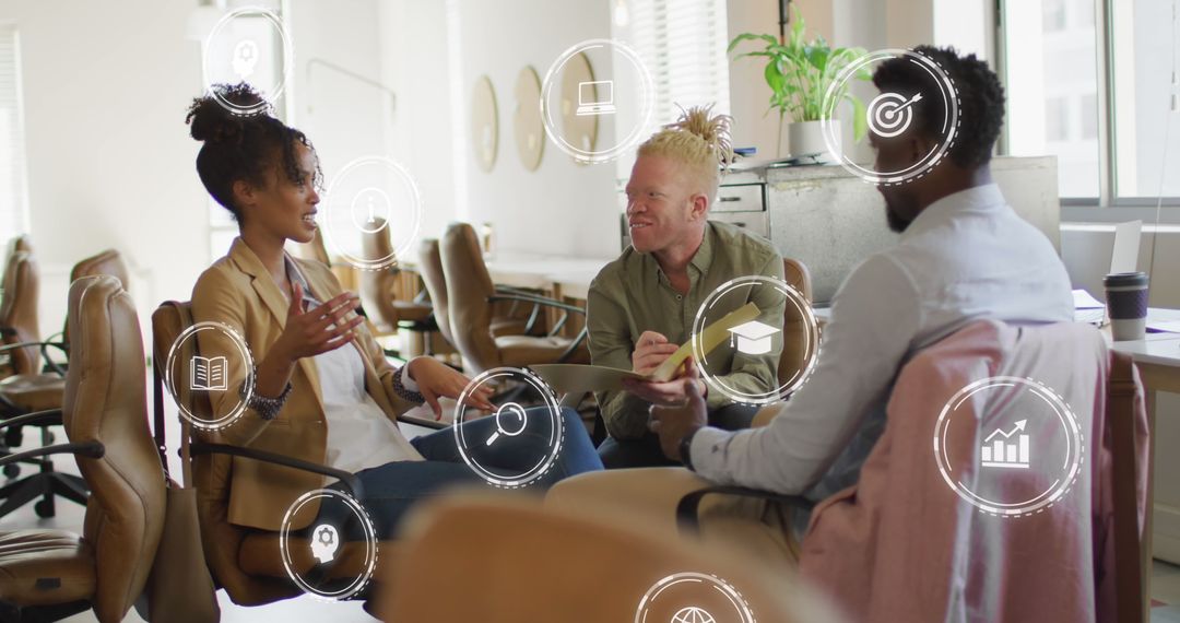 Diverse Team Collaborating with Digital Data Icons