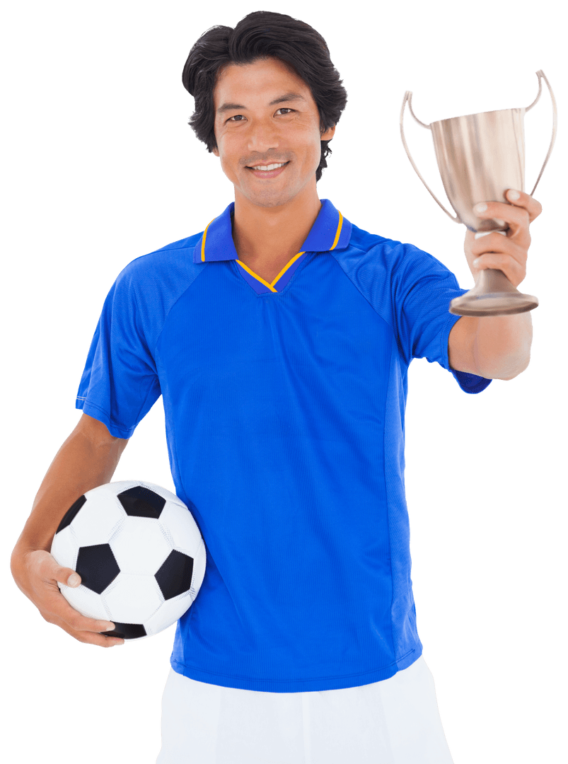 Transparent Background Sportsman Holding Soccer Ball and Trophy Smiling - Download Free Stock Images Pikwizard.com