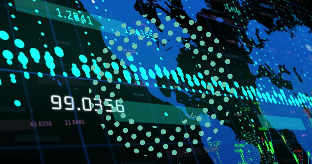 Digital Data Flow with Numbers Projected on Global Map