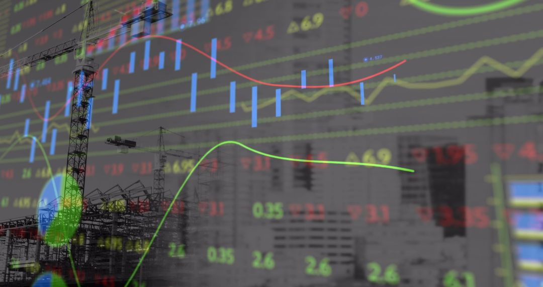 Financial Data Overlapping Crane and Construction Site During Global Development