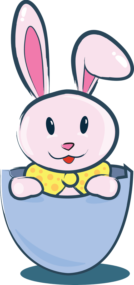 Smiling Rabbit Peeking from Egg on Transparent Background