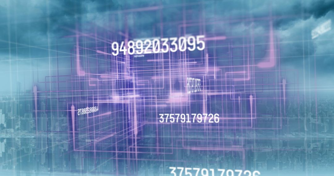 Futuristic Digital Numbers Display Over Cityscape