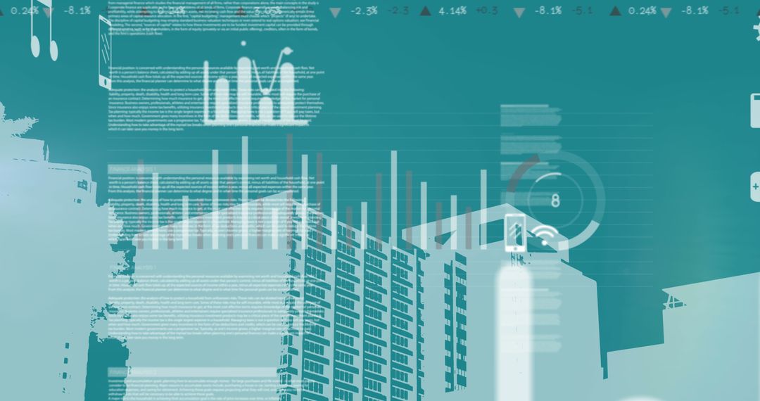 Digital Financial Data Superimposed on Urban Skyline