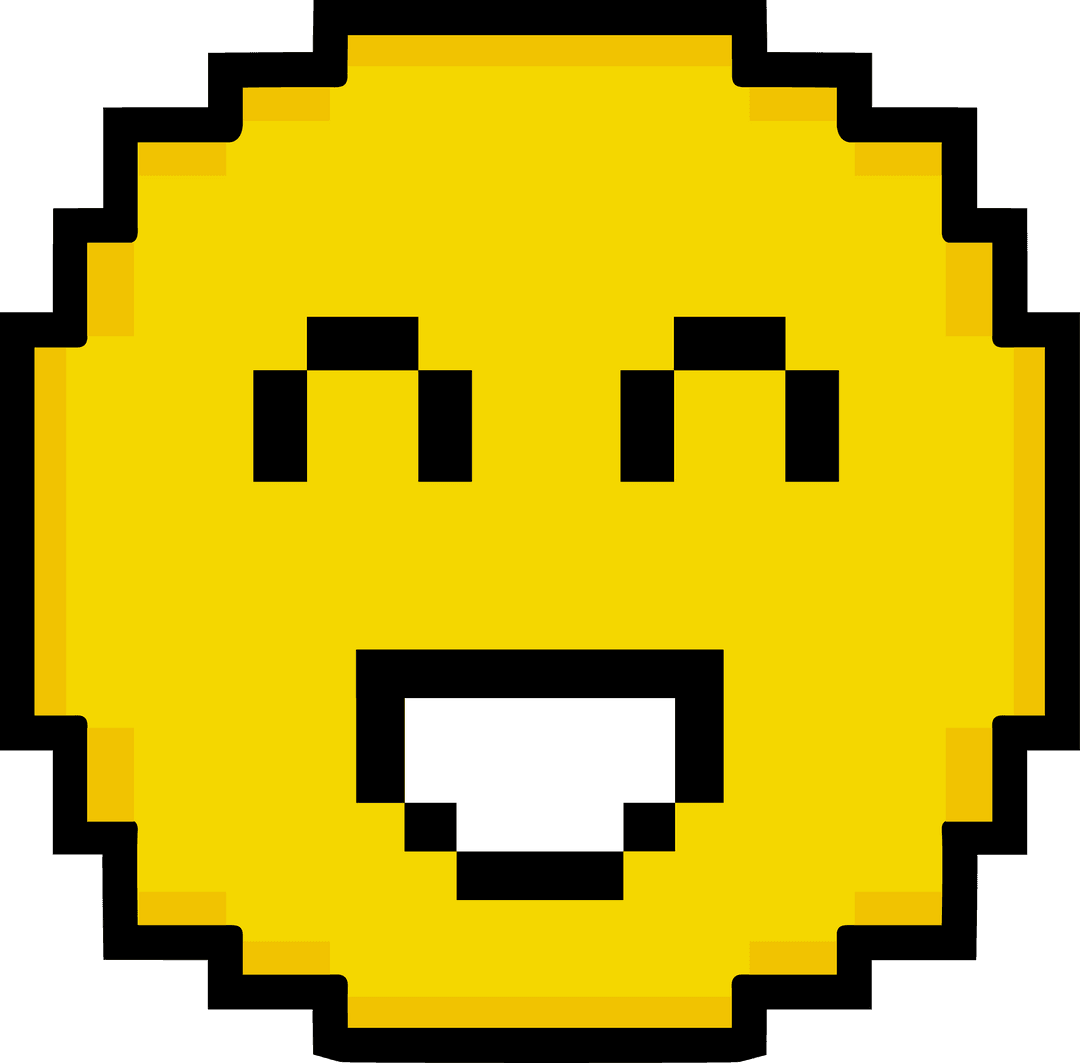 Retro Pixel Art Smiling Emoticon with Transparent Background