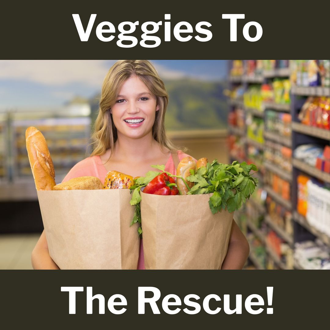 Happy Shopper with Grocery Bags Filled with Vegetables and Bread