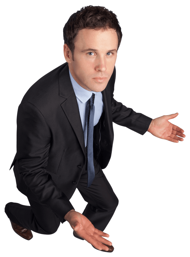 Transparent Businessman Gesturing with Curiosity in Suit