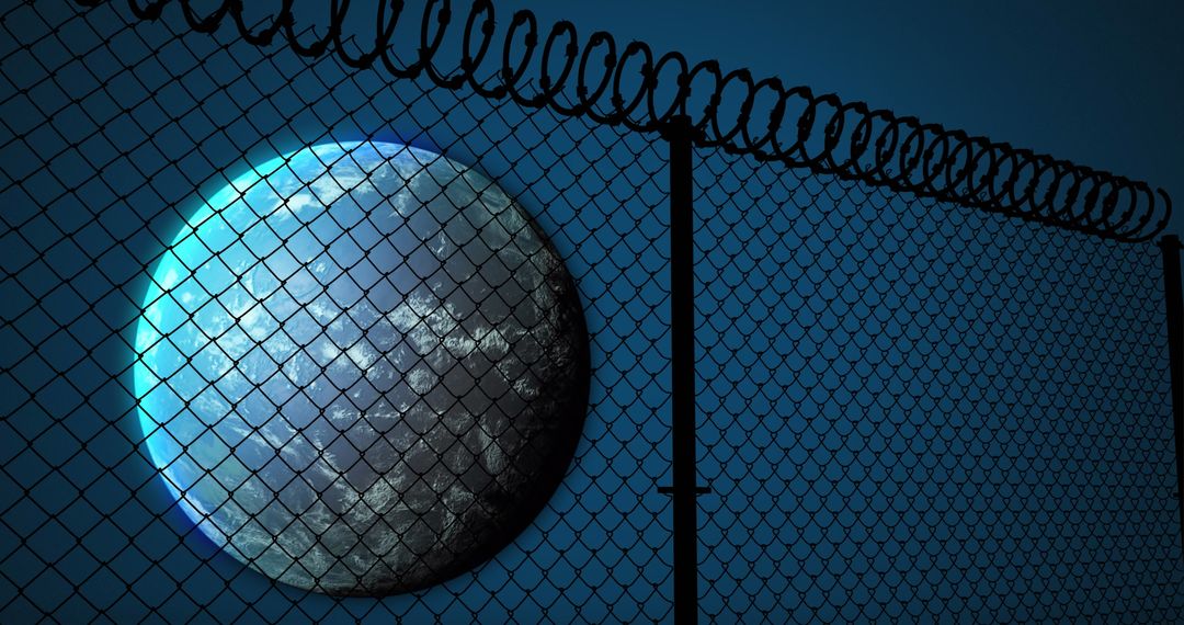The Globe Viewed Through Barbed Fence in Digital Universe
