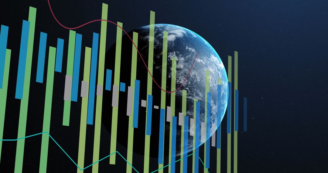 Global Business Statistics Over Earth with Digital Data Visualization