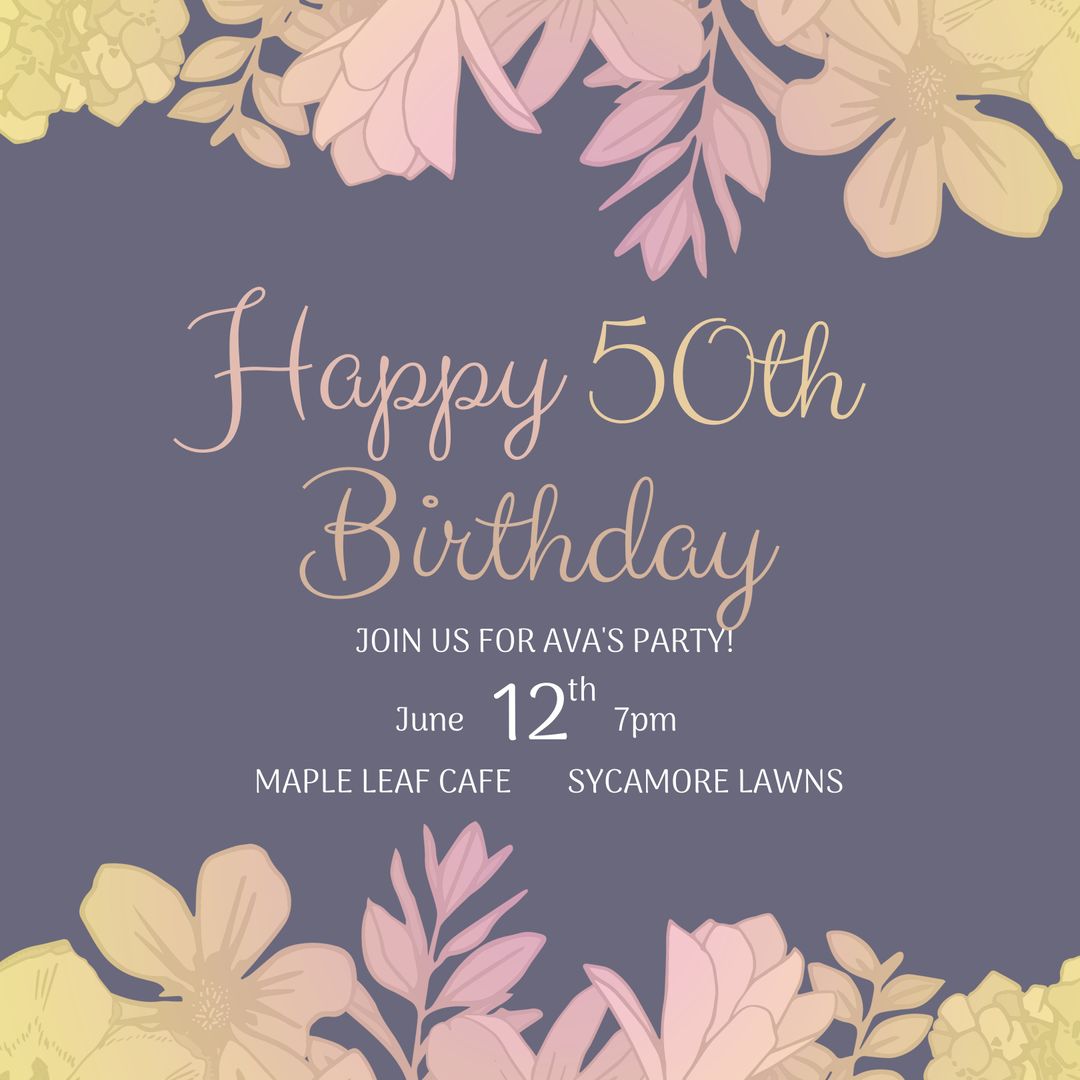 Elegant Floral 50th Birthday Invitation Template - Download Free Stock Templates Pikwizard.com