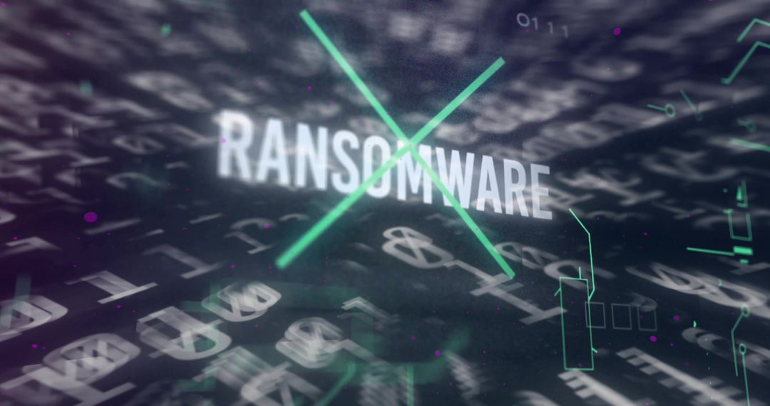 Digital Security Concept with Ransomware Warning Over Digital Display Codes