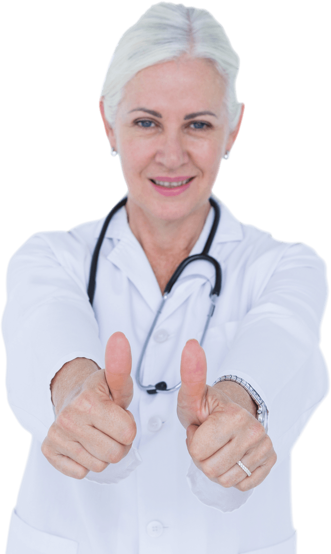 Transparent Cheerful Doctor Giving Double Thumbs Up with Stethoscope