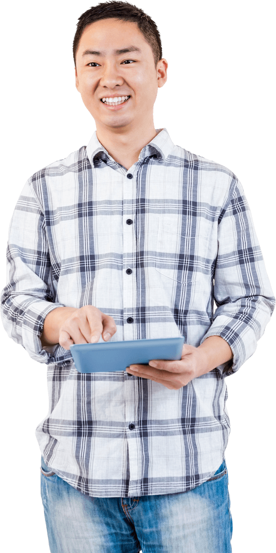 Transparent Image of Smiling Man Using Tablet - Download Free Stock Images Pikwizard.com
