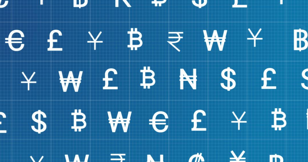 Floating Currency Symbols on Digital Blue Background
