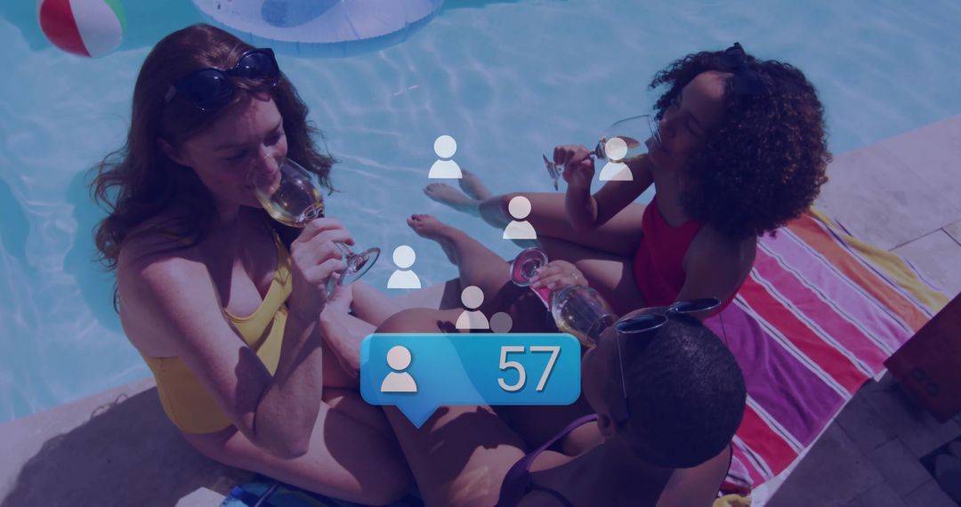 Women Enjoying Wine by Pool Representing Relaxation and Friendship