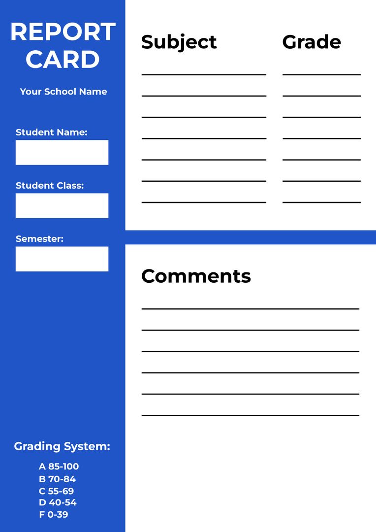 Versatile School Report Card Template with Clear Layout - Download Free Stock Templates Pikwizard.com