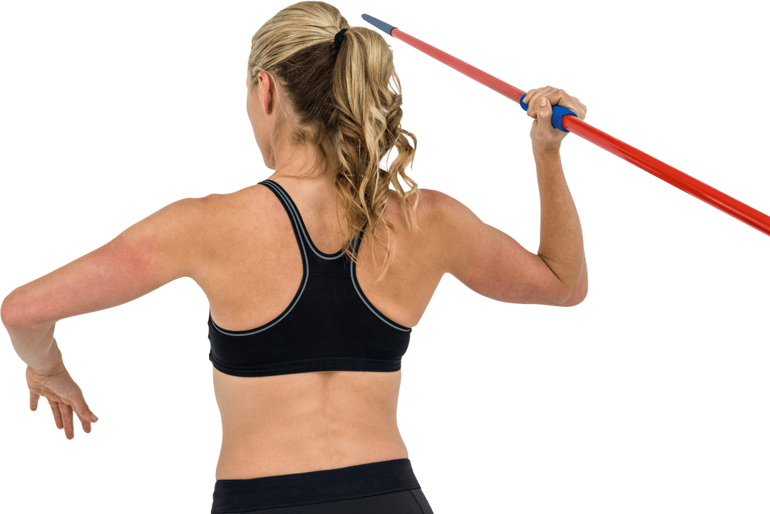 Athlete holding javelin in preparation to throw, transparent background