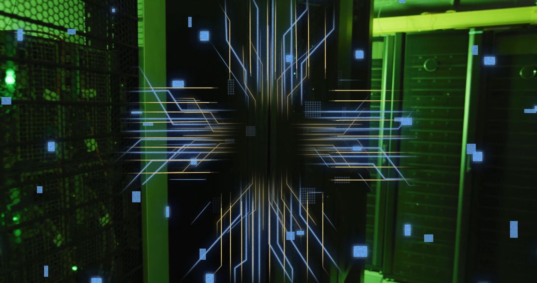 Vibrant Data Center Network Activity with Glowing Lights