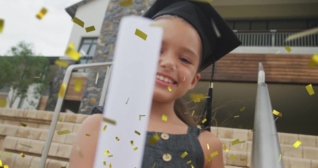 Joyous Graduation through Innocent Eyes with Diploma and Confetti