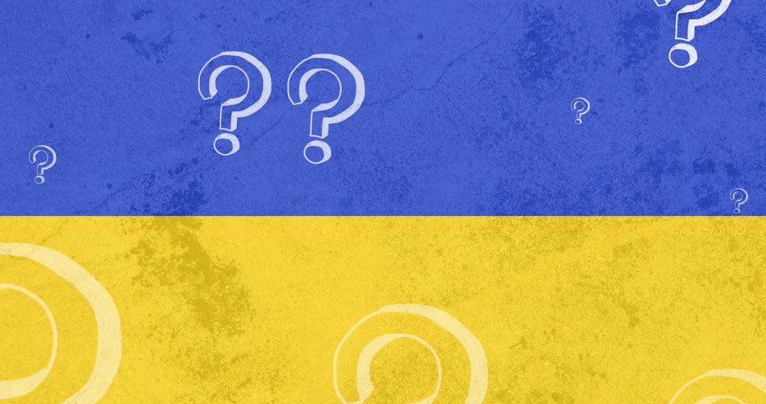 Question Marks Over Ukraine Flag Representing Uncertainty