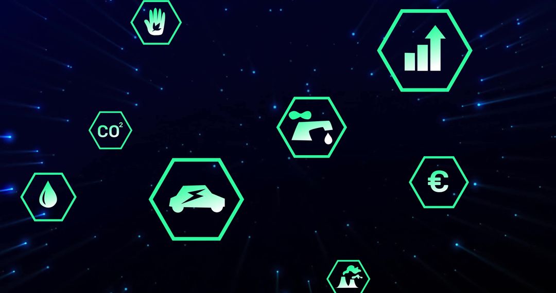 Futuristic Technology Icons and Innovation Metrics Visualization