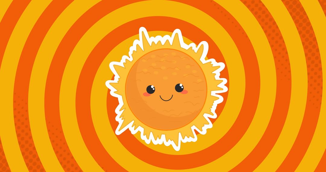 Cute Smiling Sun with Radiating Orange and Yellow Pattern