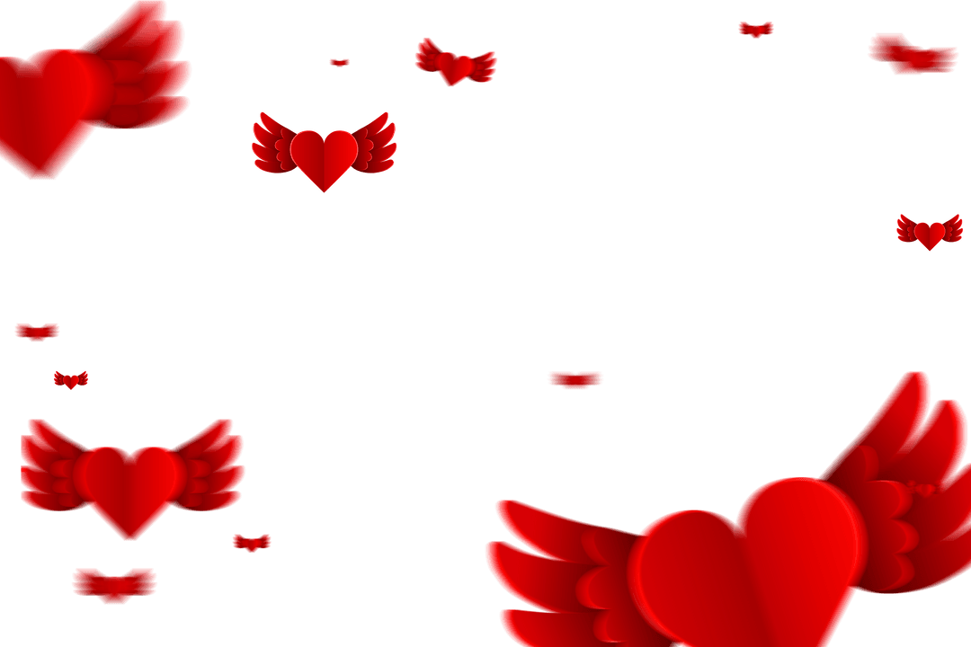 Red Hearts with Wings on Transparent Background for Valentine's Design