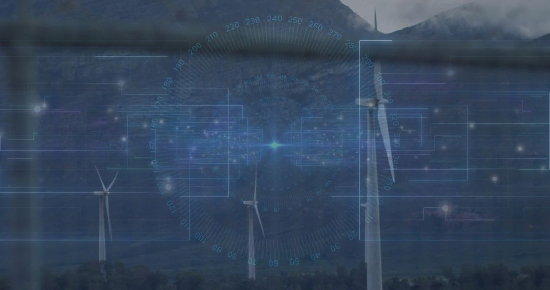 Digital Overlay Monitoring Wind Turbines in Misty Mountain Valley