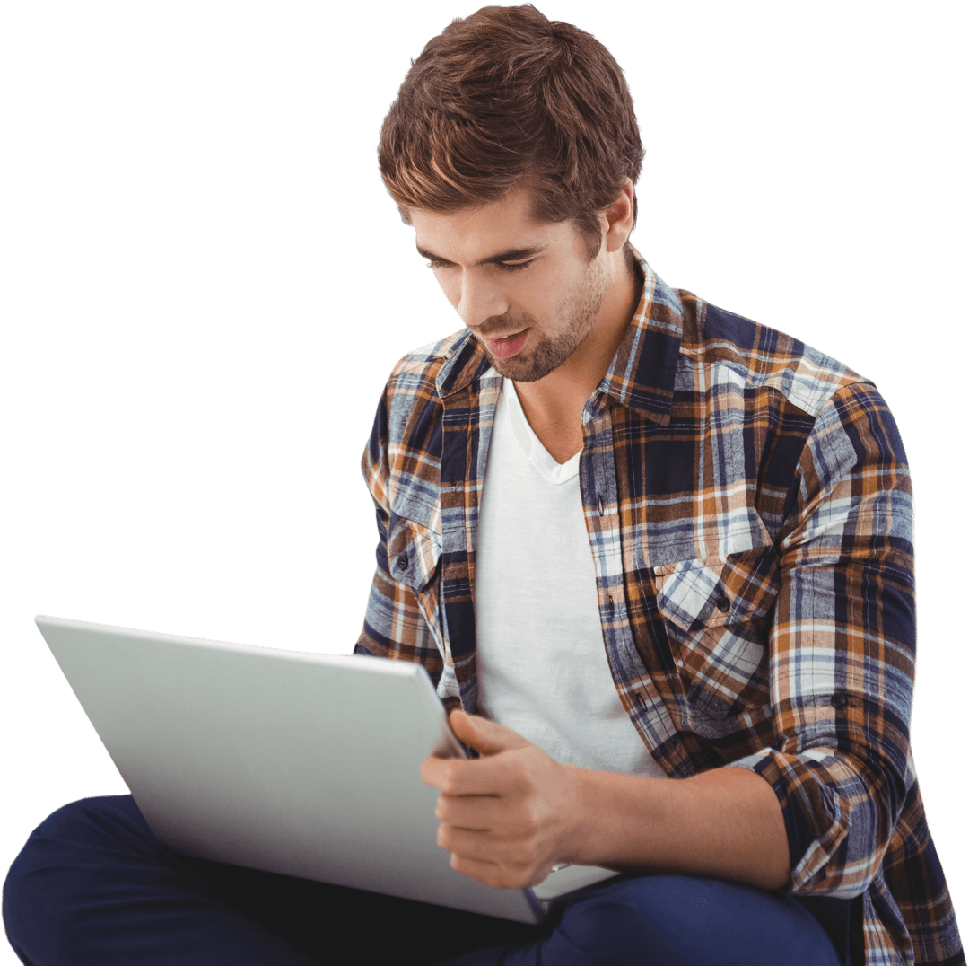 Transparent Hipster Working on Laptop Creative Project