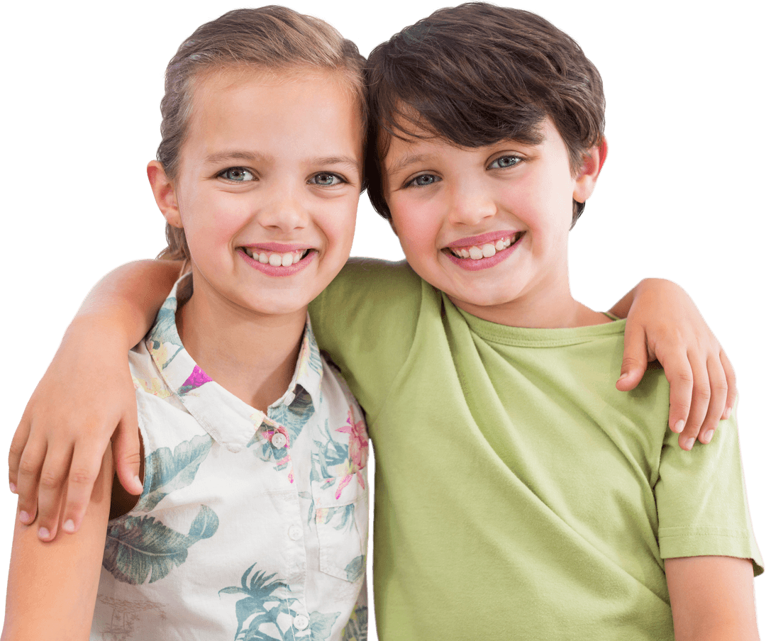 Transparent Portrait of Happy Smiling Siblings Embracing