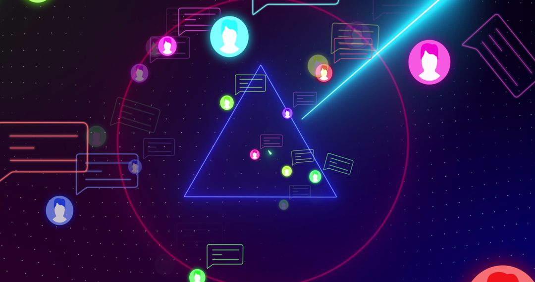 Colorful Media Interface with Neon Icons and Triangles