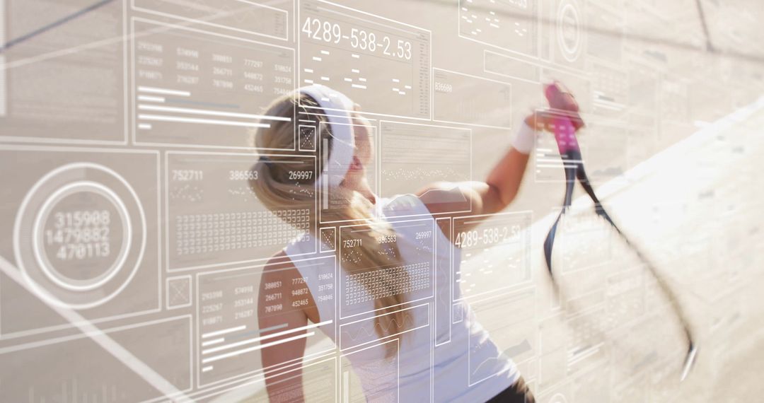 Tennis Player Analyzing Forehand Technique with Technology