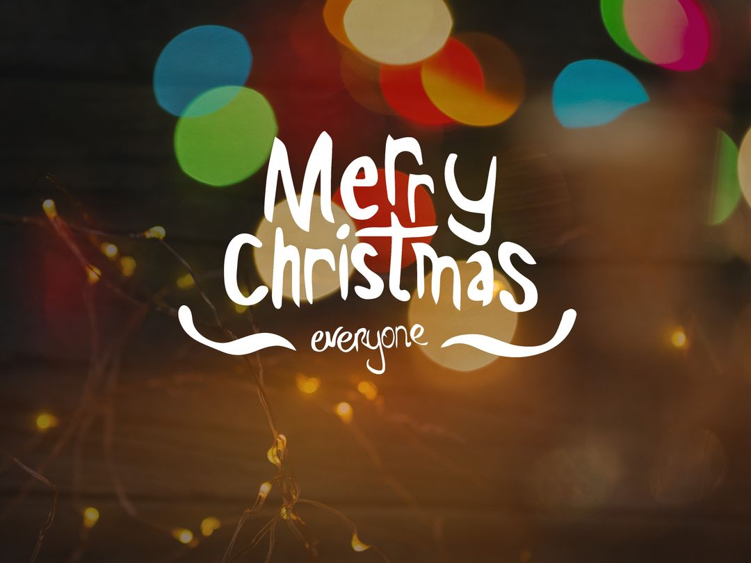 Festive Merry Christmas Greeting with Colorful Bokeh Lights
