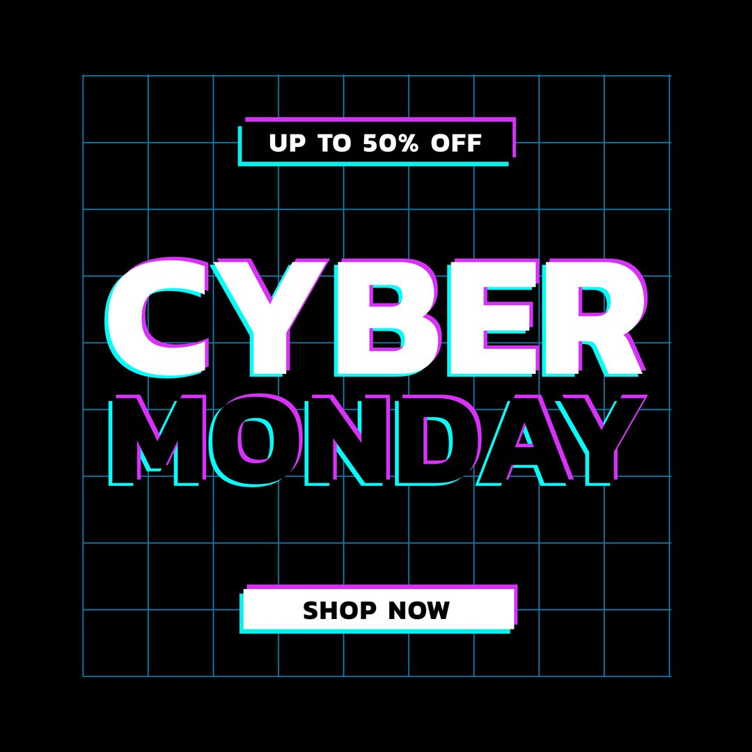 Cyber Monday Sale Banner with Neon Text and Grid Background - Download Free Stock Templates Pikwizard.com