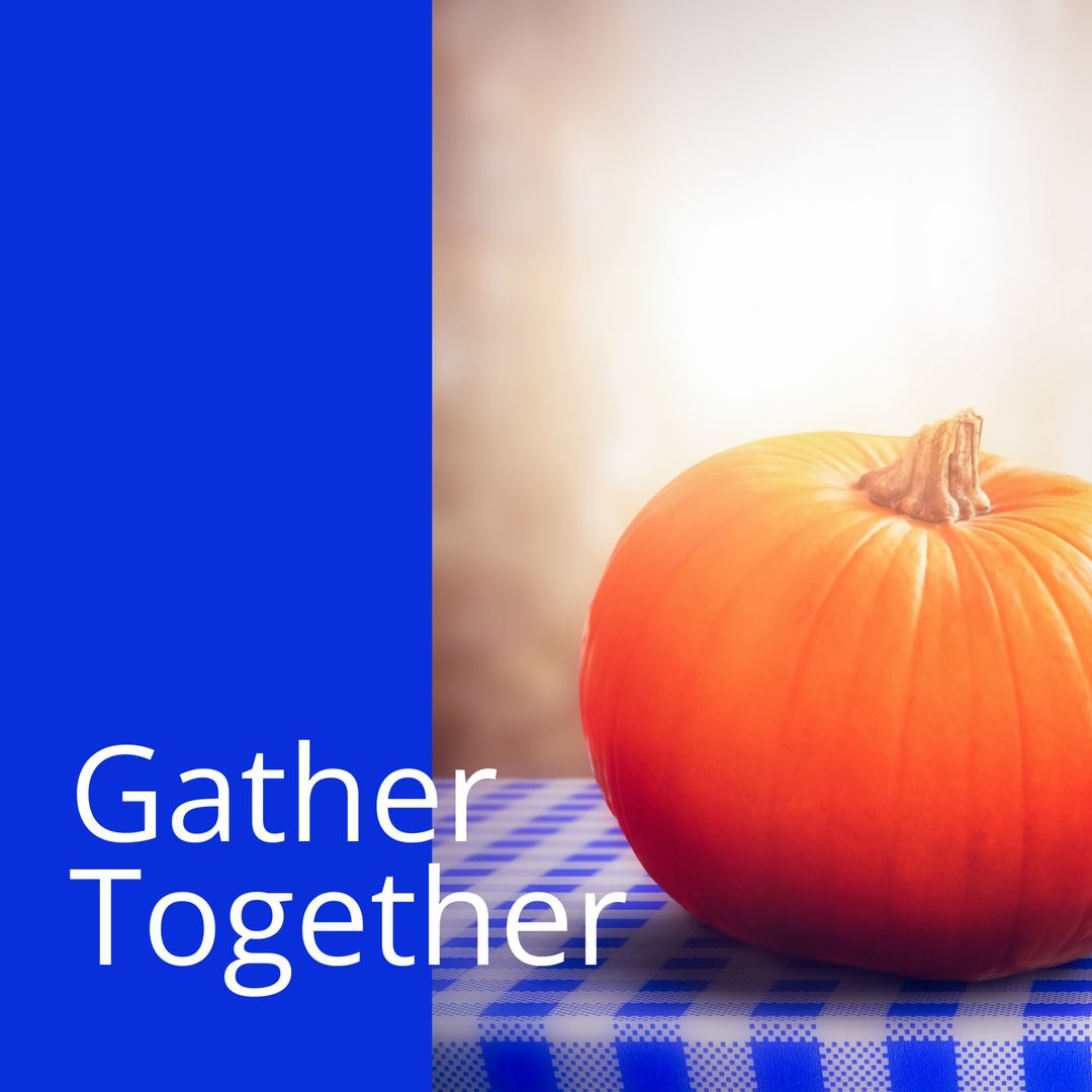 Autumn Pumpkin with Celebrate Message on Blue Background