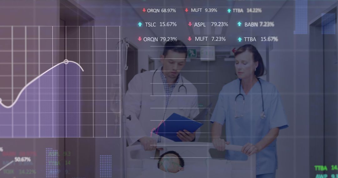 Healthcare Professionals Analyzing Data with Financial Chart Overlay - Free Images, Stock Photos and Pictures on Pikwizard.com