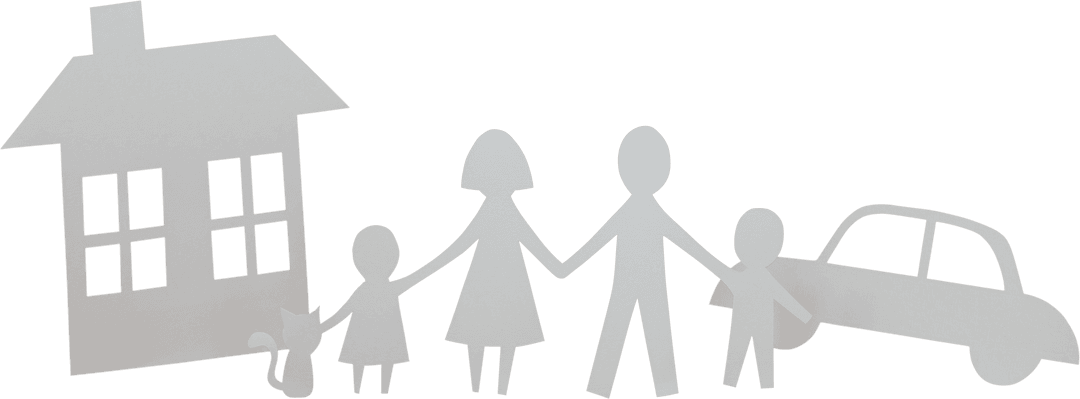 Transparent Paper Cut Out Family with Symbols of Home and Car