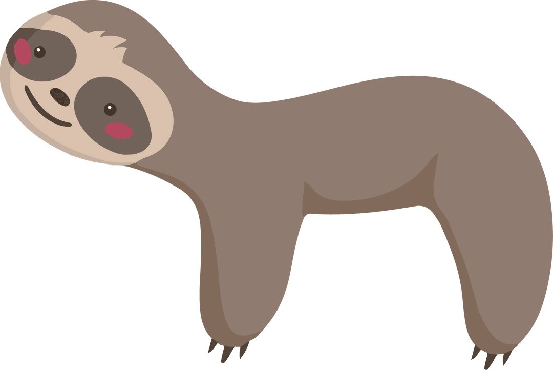 Adorable Smiling Cartoon Sloth, Transparent Fun Character