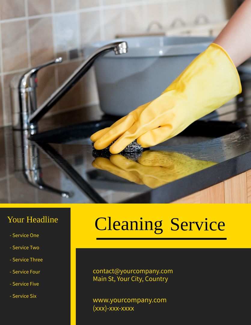 Cleaning Service Concept with Hand in Yellow Glove Scrubbing Sink - Download Free Stock Templates Pikwizard.com