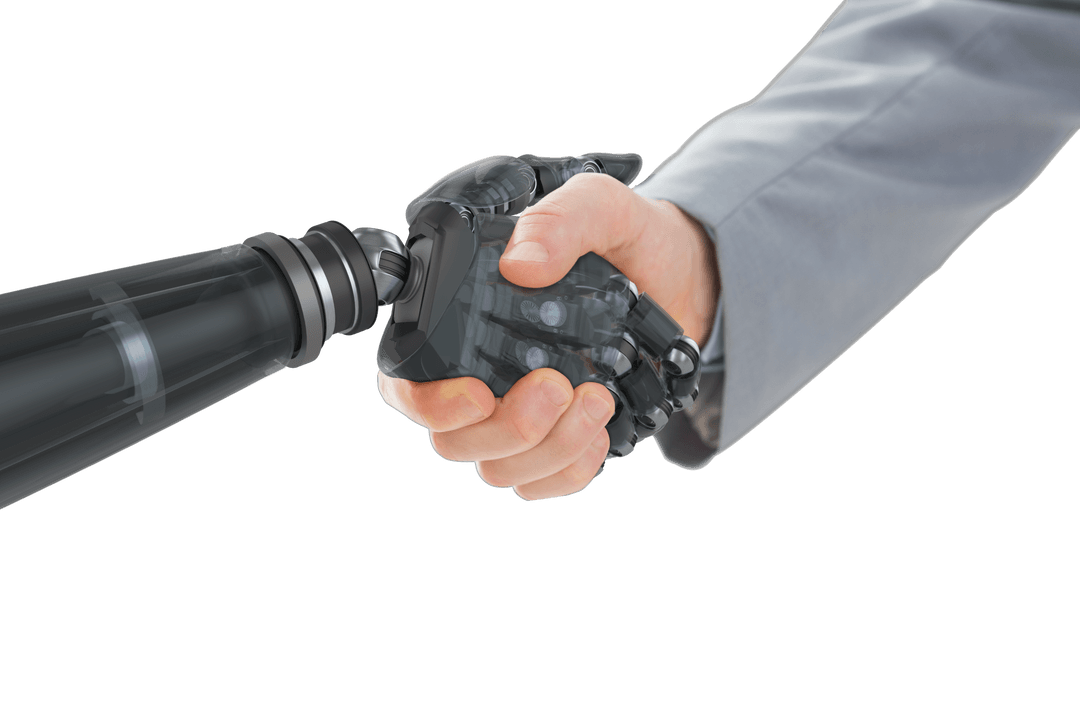 Transparent Handshake Between Businessman and Robot Arm
