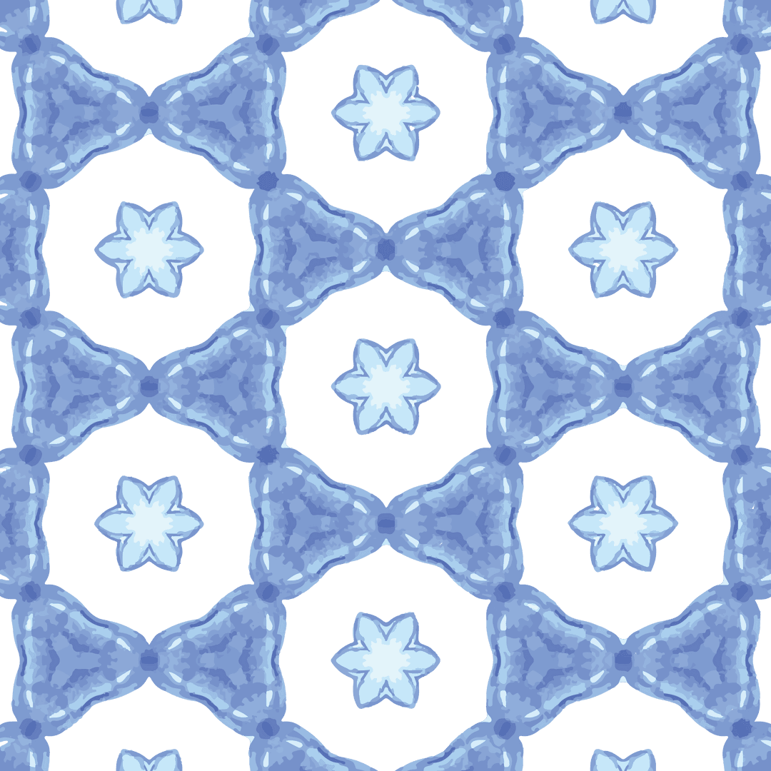 Seamless Blue Floral Geometric Pattern on Transparent Background