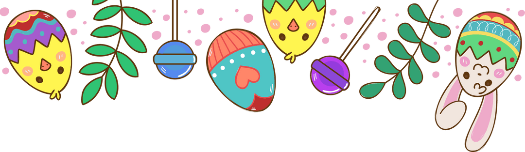 Colorful Spring Garland with Eggs and Cute Chick and Bunny Faces