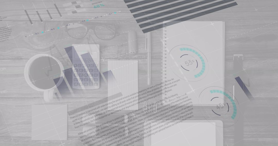 Magnifying Statistical Data and Office Equipment Concept