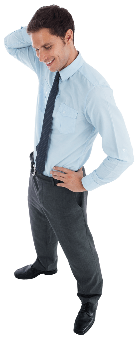 Transparent Businessman Poses Thoughtfully in Formal Attire